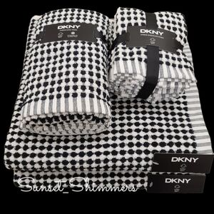 Dkny 8Pc 2 Bath 2 Hand 4 Washcloth Black & White Check Farmhouse Towel Set New
